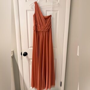 David's Bridal One-Shoulder Terracotta Dress